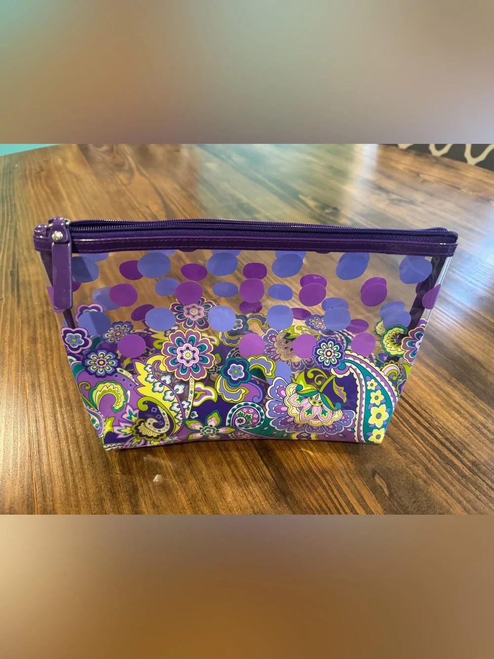 Vera Bradley Purple Multicolor Paisley Clear Cosmetic Bag